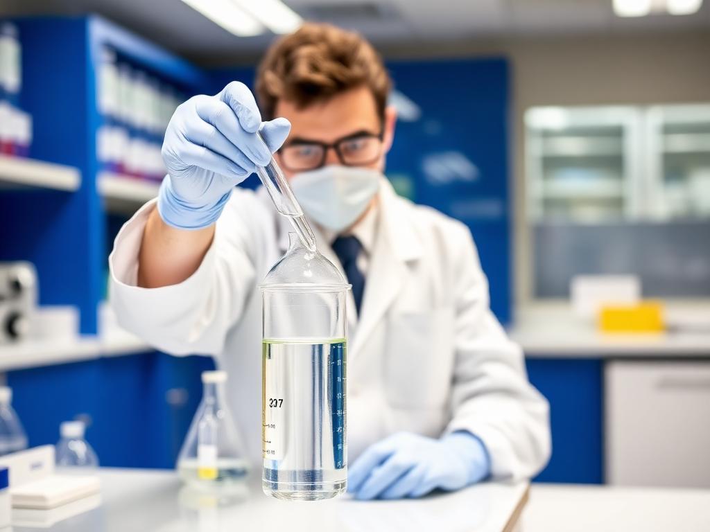 Technician performing quality control testing on chemical samples in a laboratory